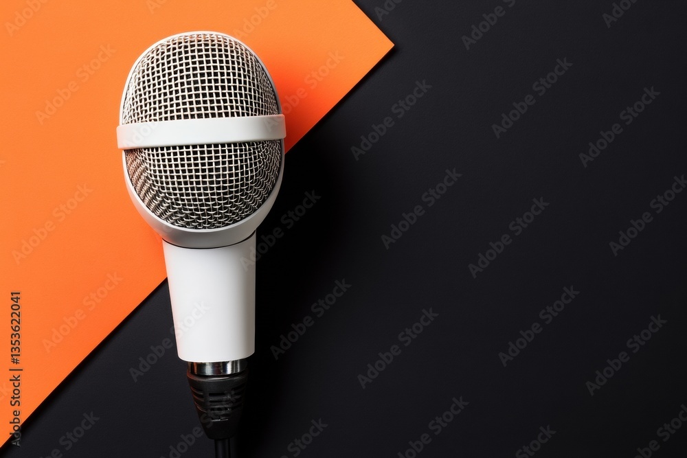 Leinwandbilder Dynamic Audio Storytelling Professional Podcast Microphone on Minimalist Color-Block Background - Creative Content Creation and Digital Media Innovation