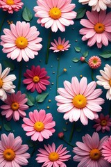 Fototapeta premium Vibrant daisies and chamomiles in a seamless floral wallpaper design, pattern, background, garden