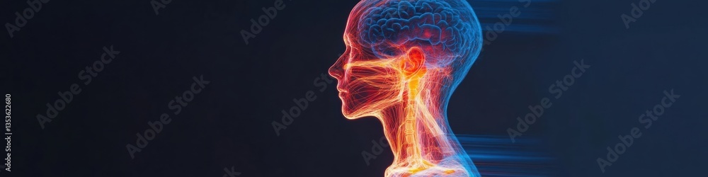 Poster neuro-digital wellness visualization holographic human anatomy with advanced neurological mapping fo