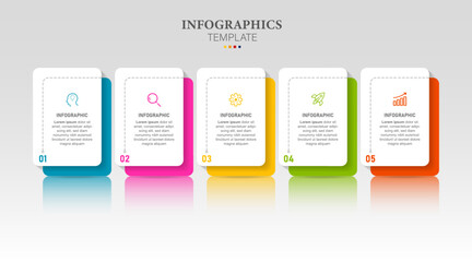 Steps business data visualization timeline process infographic template design with icons and 5 options