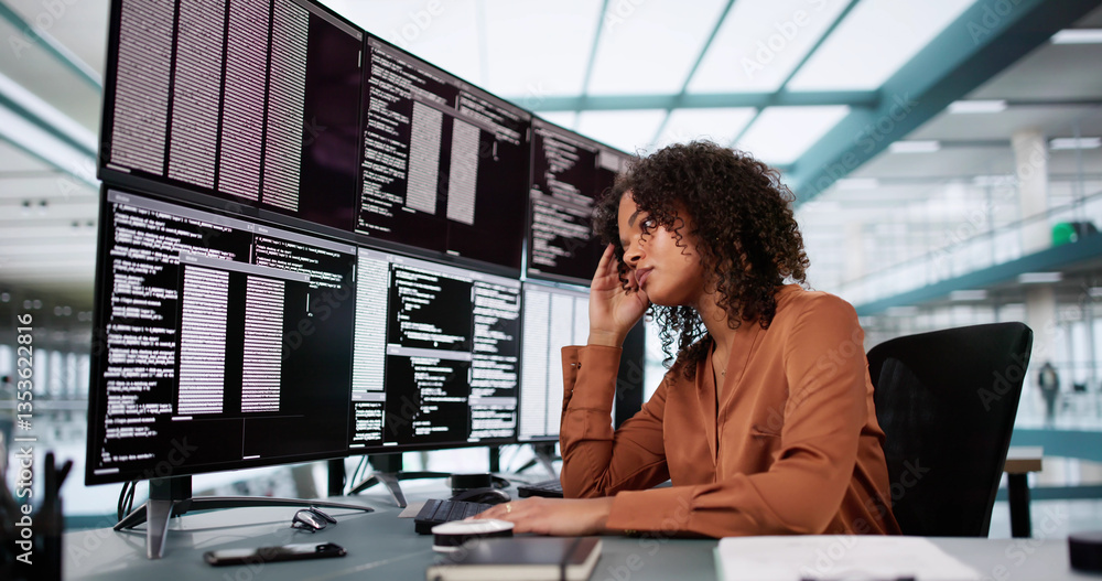 Poster Unhappy Sad Developer Programmer Woman In Stress Coding Software