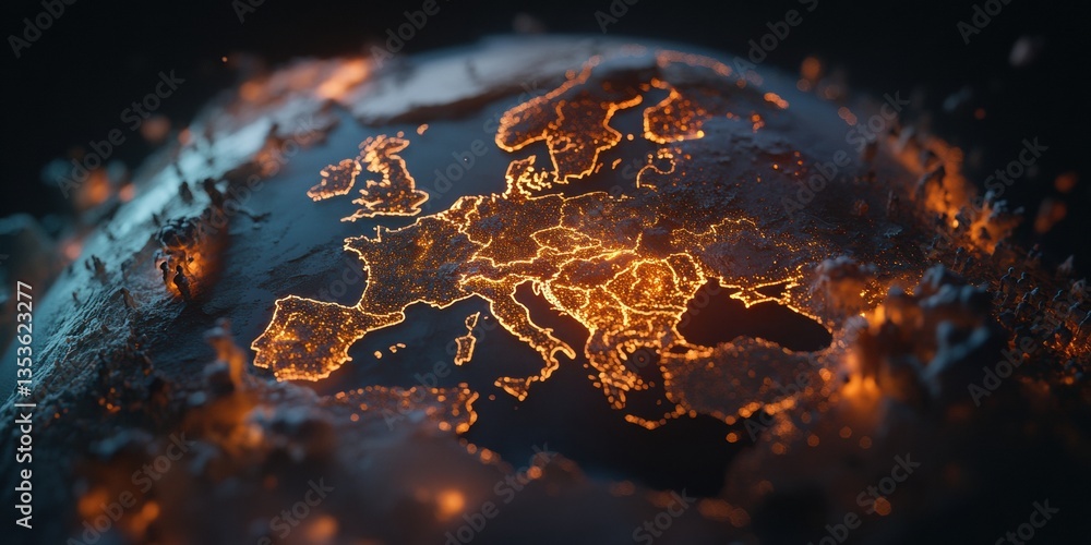 Poster Hyperconnected Global Network Luminescent Data Visualization of European Connectivity Mapping Innovative Digital Transformation for Enterprise Strategy