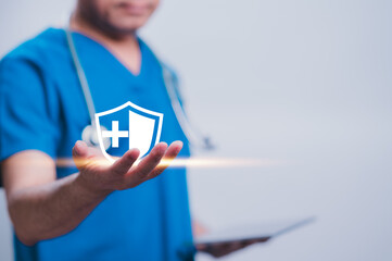 Healthcare Shield Doctors Glowing Icon Of Protection Embracing Medical Technology For Preventative Care And Insurance Benefits, Offering Assistance Secure Lifestyle For Every Policyholder