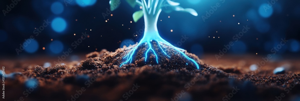Poster Quantum Ecology Visualization Bioluminescent Neural Network Roots Connecting Digital Transformation with Natural Biomimetic Intelligence - Sustainable Tech Innovation