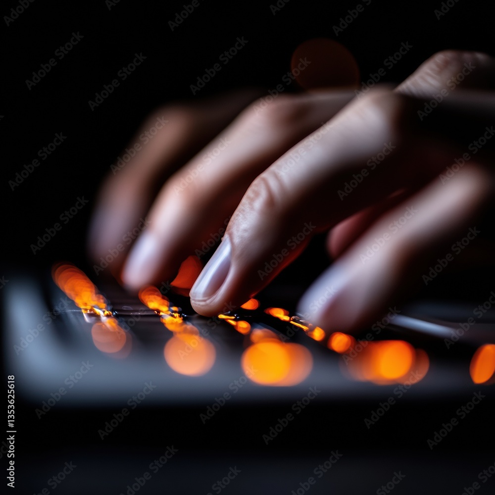 Poster AI-Powered Content Creation Illuminating Digital Workflow Dynamics with Ergonomic Keyboard Interaction - Next-Gen Productivity for Creative Professionals