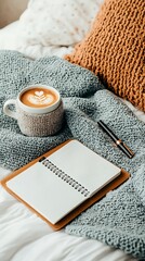 Cozy morning coffee and notebook