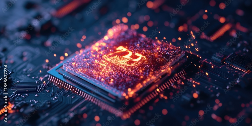 Aufkleber Quantum Neural AI Processor Cutting-Edge Computational Visualization with Luminescent Energy Mapping - Next-Generation Tech Innovation in Intelligent Computing Architectures
