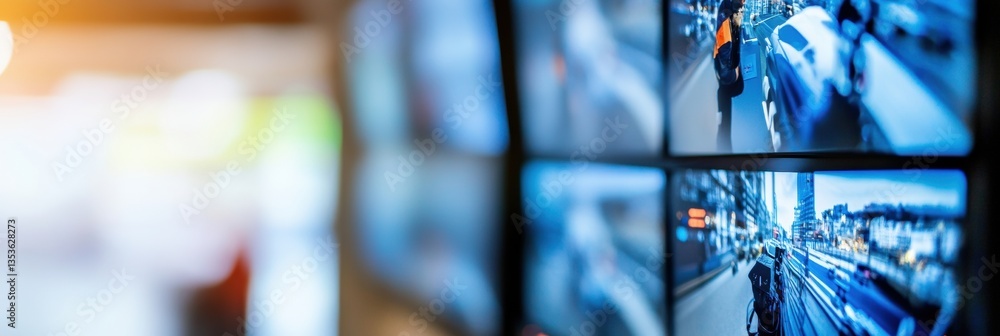 Fototapete Hyperconnected Digital Workflow Multi-Screen Security Analytics Dashboard Showcasing Urban Data Visualization for Next-Gen Professional Monitoring Solutions