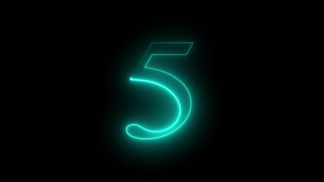 Glowing neon text 5 number countdown icon. five number.