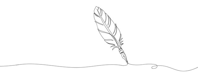 continuous line quill pen line art vector illustration with transparent background editable stroke.