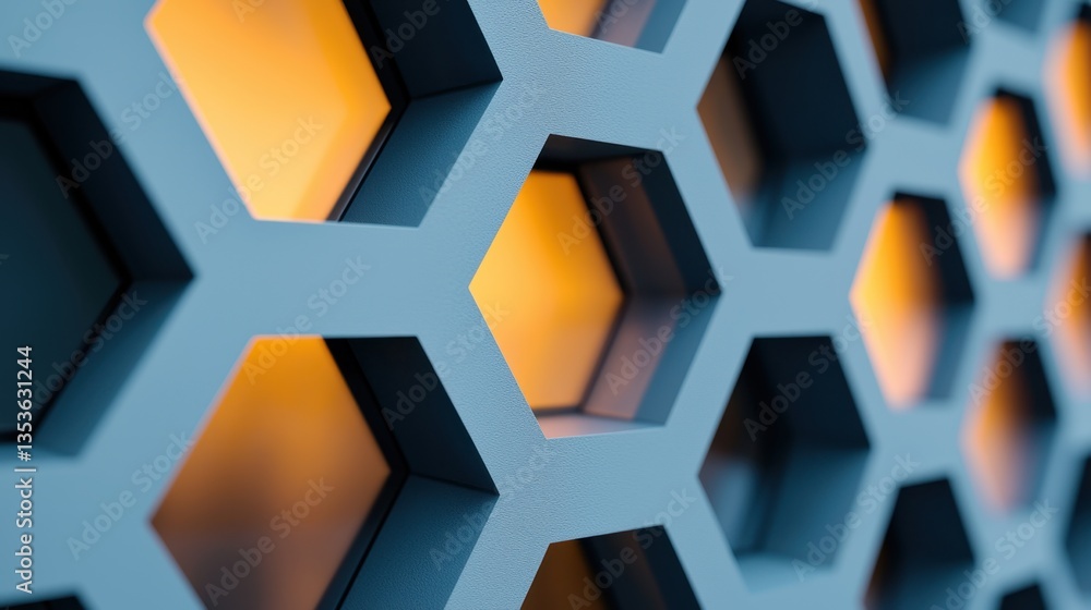 Poster modern convention center exterior design concept, modern hexagonal facade design showcasing unique p