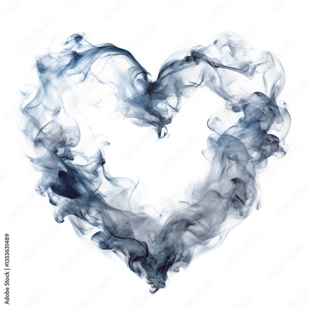 Poster abstract heart shape formed by blue smoke swirls and wisps on grey background artistic digital rende