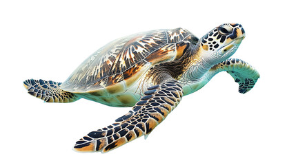 Obraz premium Swimming Turtle Isolated on PNG Transparent Background. Animal, Marin, Water, Reptile, Ocean, Underwater, Sea, Swim, Fish, Aqualung, Nature, Wildlife, Reef, Diving, Coral 