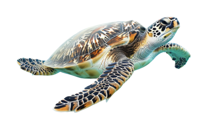 Swimming Turtle Isolated on PNG Transparent Background. Animal, Marin, Water, Reptile, Ocean, Underwater, Sea, Swim, Fish, Aqualung, Nature, Wildlife, Reef, Diving, Coral
