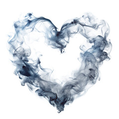 Abstract Heart Shape Formed by Blue Smoke Swirls and Wisps on Grey Background Artistic Digital Rendering isolated on white or transparent background