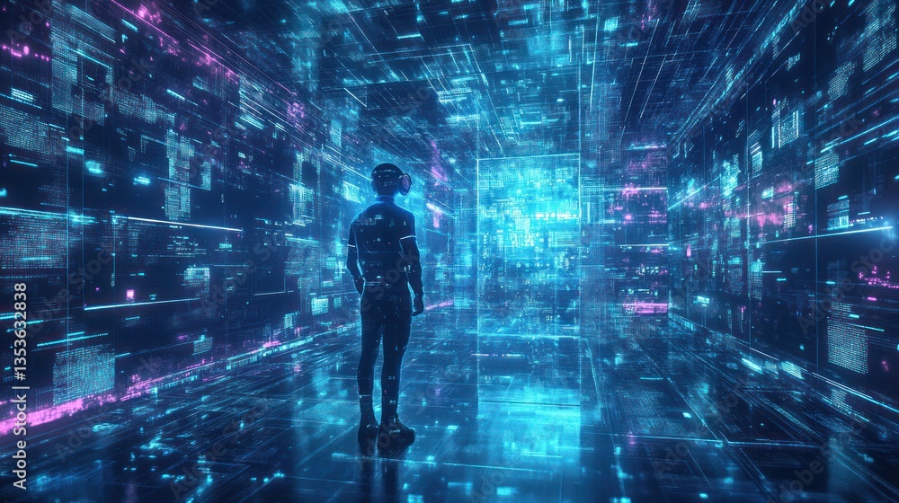 Poster immersive virtual reality experience: a software engineer exploring digital space