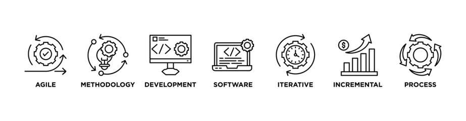 Scrum development banner web icon vector illustration concept with icon of agile, methodology, development, software, iterative, incremental and process	