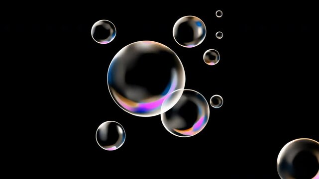 Colorful bubbles on black background animated overlay, transparent 4K video, alpha channel, ProRes 4444