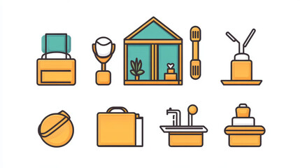 A simple and modern line vector graphic template showcasing hotel icons