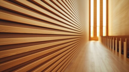 Naklejka premium Modern minimalist church designs Concept, Series of Evenly Spaced Slatted Walls with Natural Light Streaming Through in a Contemporary Space