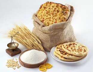 Freshly baked flatbreads in a burlap sack