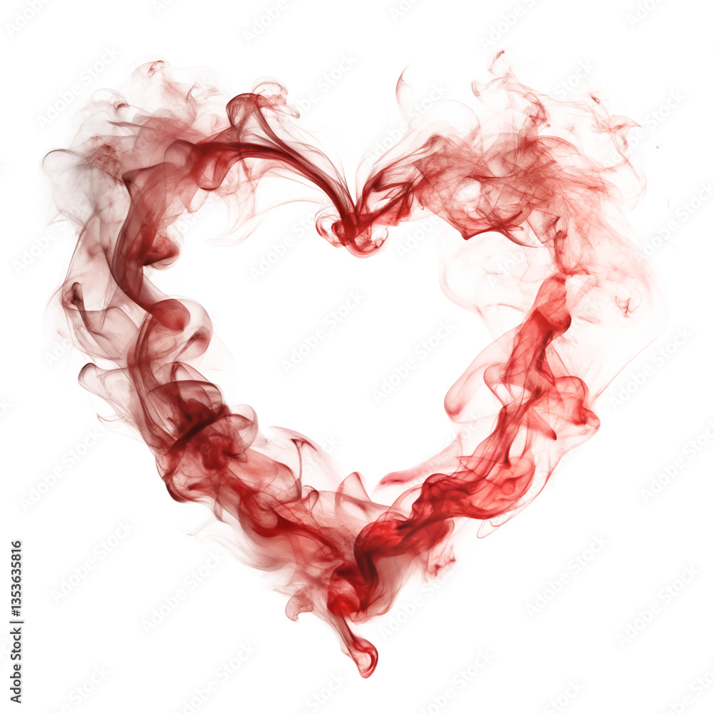 Poster abstract red smoke heart shape digital art artistic rendering isolated on white or transparent backg