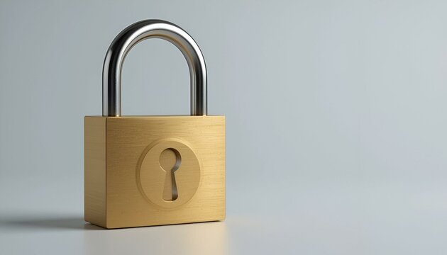 Gold padlock on isolated background.Copy space.Created with generative ai