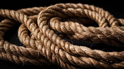 Fototapeta premium A close-up of a knotted rope on a dark background highlighting the texture and detail of the material