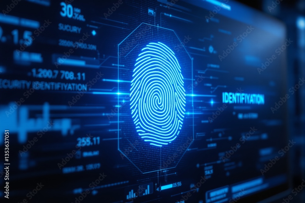 Poster Futuristic fingerprint identification interface on digital screen.