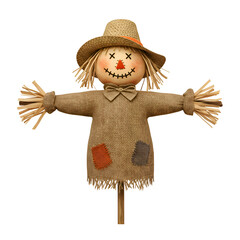 Friendly Scarecrow with Straw Arms and Patchwork Clothing