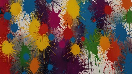 A vibrant display of colorful paint splashes on a textured surface creating an energetic art piece
