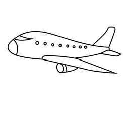 Cute cartoon hand drawn vector simple Aeroplan coloring page.