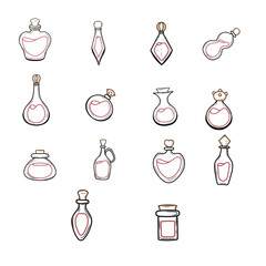 set of potion bottles line art