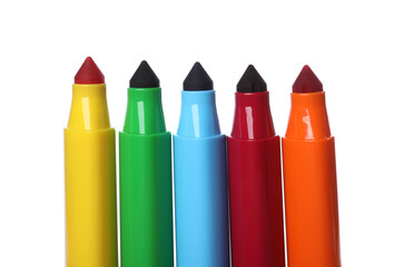 Many colorful markers isolated on white. Art supply
