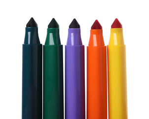 Many colorful markers isolated on white. Art supply