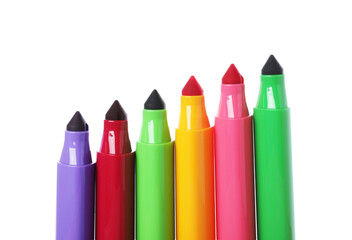 Many colorful markers isolated on white. Art supply