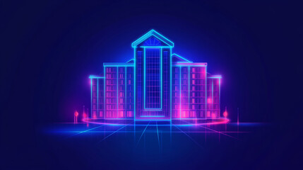 Fototapeta premium A blue gradient conceptual icon representing hotel management, hospitality training courses, administration, and control. Created as an abstract thin-line illustration using the Myriad Pro-Bold font