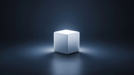 A white cube illuminated from below, casting a shadow on the floor.