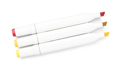 Double-sided marker pens on white background, top view