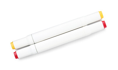 Double-sided marker pens on white background, top view
