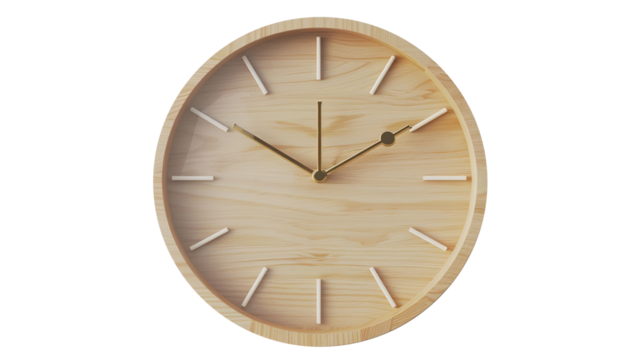 Round Wall Clock Showing Time on PNG Transparent Background
