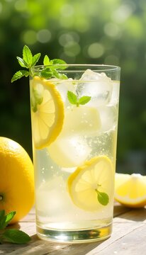 Glass of Lemonade with Mint and Ice