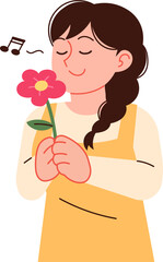 꽃향기를 맡는 여자