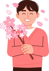 벚꽃가지를 든 남자