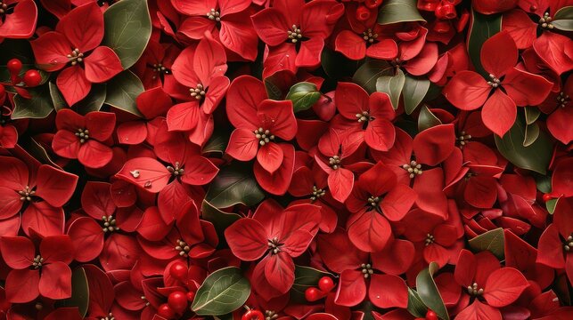 Mini red florals with tiny green holly leaves, perfect for seasonal packaging. -