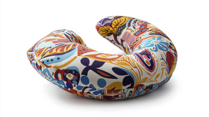 Fototapeta premium Colorful travel neck pillow with vibrant floral design, perfect for comfort during journeys. Ideal for relaxation and support