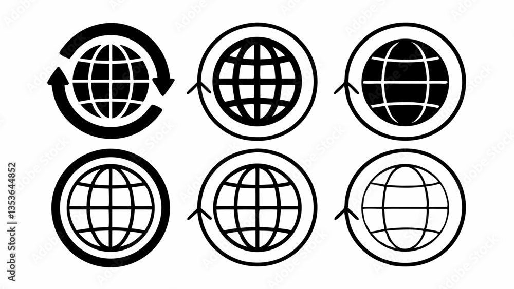 Poster a collection of modern glyph style globe icons created with generative ai
