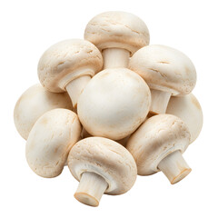 Group of Fresh White Mushrooms Stacked Together on a White Background