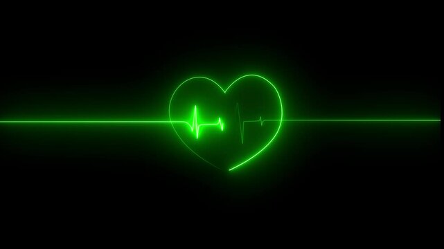 glowing Neon Abstract digital heartbeat plus animation Heart beat line animation Neon heart beat line Cardiogram of the heart on the monitor ECG diagnostics neon light heartbeat display 4k video