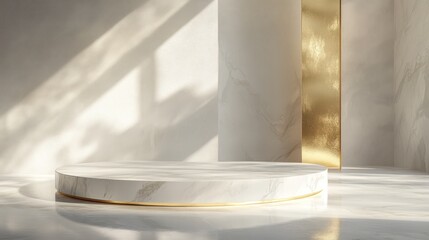 Fototapeta premium Marble podium, sunlit, interior, display, product presentation